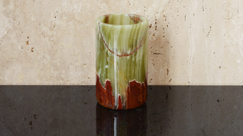Каменная стакан круглой формы Glass Cylinder из зеленого камня Green Onyx_3