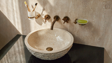 Мраморная раковина Bowl из бежевого камня Biscuit Stone ИНДОНЕЗИЯ 637375511 для ванной комнаты_11