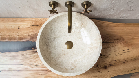 Мраморная раковина Bowl M13 из бежевого камня Biscuit Stone ИНДОНЕЗИЯ 6373751113 для ванной комнаты_8