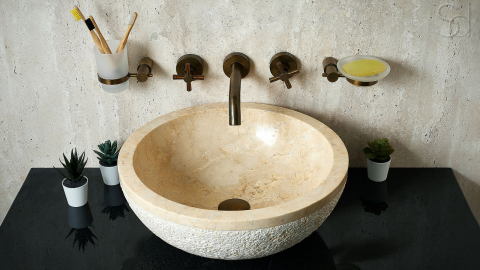 Мраморная раковина Bowl из бежевого камня Galala Beige ИНДОНЕЗИЯ 637094811 для ванной комнаты_4
