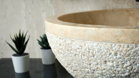 Мраморная раковина Bowl из бежевого камня Galala Beige ИНДОНЕЗИЯ 637094811 для ванной комнаты_5