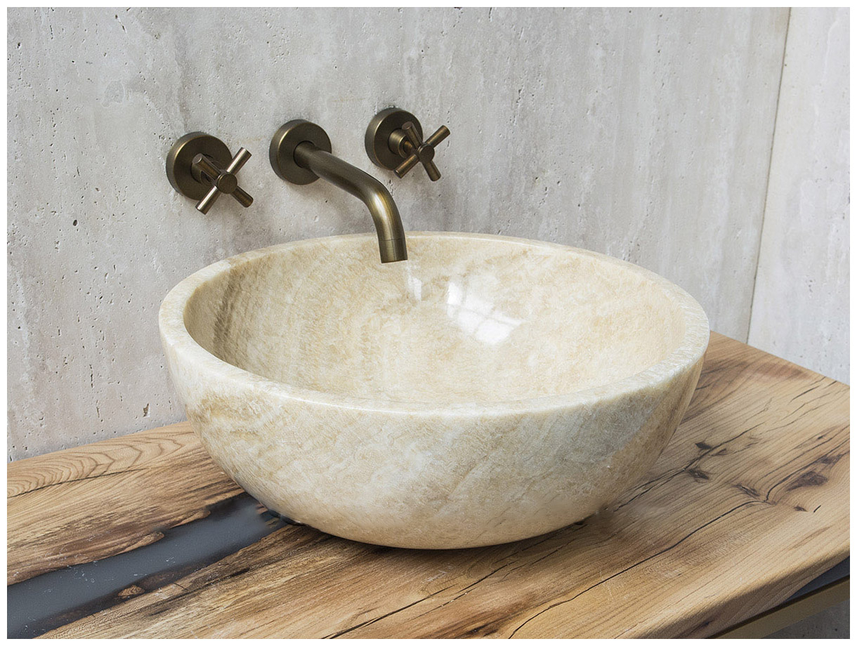 Каменная мойка Bowl M11 из желтого оникса Honey Onyx ИНДИЯ 6370161111 для ванной комнаты_4