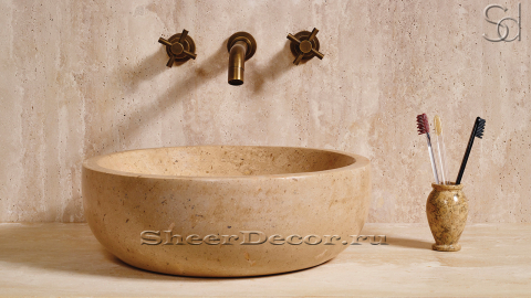 Мраморная раковина Bowl из бежевого камня Jura Beige ТУРЦИЯ 637062111 для ванной комнаты_2