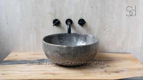 Серая раковина Bowl M19 из натурального гранита Light Grey ИНДОНЕЗИЯ 6375151119 для ванной комнаты_1
