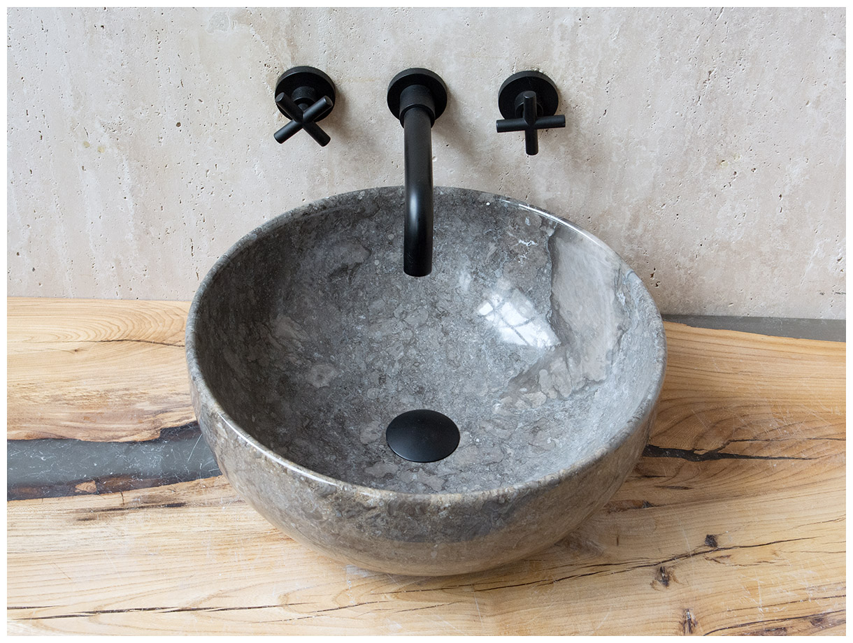 Серая раковина Bowl M19 из натурального гранита Light Grey ИНДОНЕЗИЯ 6375151119 для ванной комнаты_3