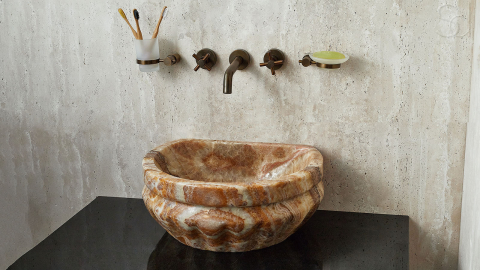 Каменная мойка Damla M4 из коричневого оникса Nuvolato Brown ИНДОНЕЗИЯ 162688114 для ванной комнаты_2