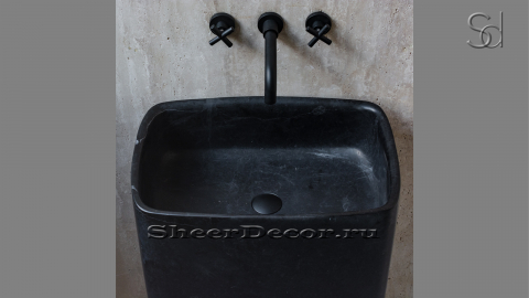 Мраморная раковина на пьедестале Flow M6 из черного камня Nero Marquina ИСПАНИЯ 023018076 для ванной комнаты_2
