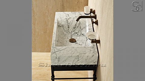 Белая раковина Frozen из натурального мрамора Bianco Carrara ИТАЛИЯ 022005111 для ванной комнаты_7