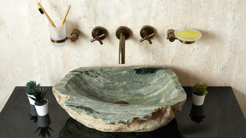 Каменная мойка Hector M24 из зеленого кварцита Dragon Green ИНДИЯ 0070141124 для ванной комнаты_3