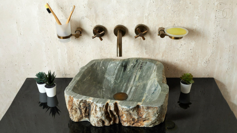Каменная мойка Hector M175 из зеленого кварцита Dragon Green ИНДИЯ 00701411175 для ванной комнаты_7