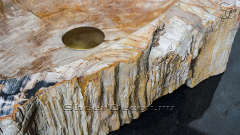 Каменная мойка Hector M46 из окаменелого дерева Petrified Beigewood ИНДОНЕЗИЯ 0079021146 для ванной_3