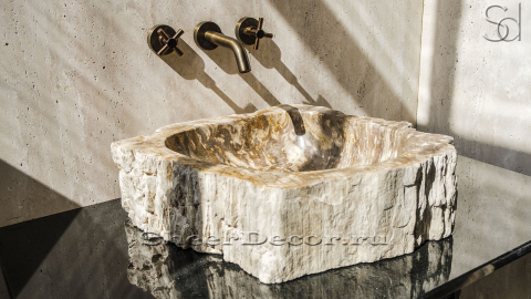 Каменная раковина Hector M28 из окаменелого дерева Petrified Beigewood ИНДОНЕЗИЯ 0079021128 для ванной_2