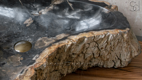 Каменная мойка Hector M104 из окаменелого дерева Petrified Blackwood ИНДОНЕЗИЯ 00775211104 для ванной_2