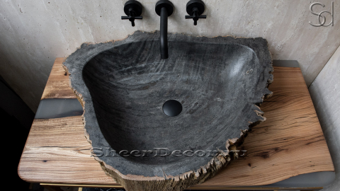 Каменная мойка Hector M102 из окаменелого дерева Petrified Blackwood ИНДОНЕЗИЯ 00775211102 для ванной_2