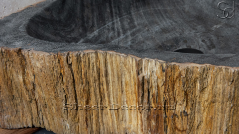 Каменная мойка Hector M102 из окаменелого дерева Petrified Blackwood ИНДОНЕЗИЯ 00775211102 для ванной_3
