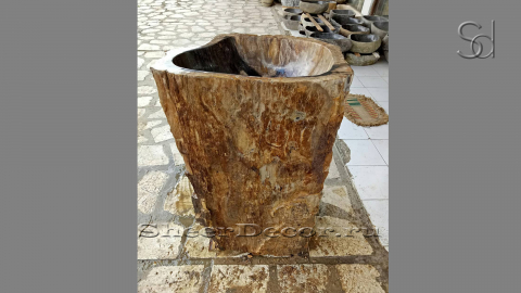 Каменная мойка Hector из коричневого окаменелого дерева Stonewood Bronze Sunset ИНДИЯ 007000371 для ванной комнаты_4