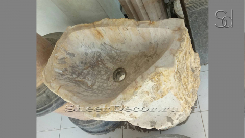 Каменная мойка Hector из окаменелого дерева Yellow Marble Cave ИНДОНЕЗИЯ 007493171 для ванной_3