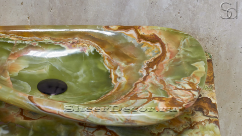 Зеленая раковина Hepta из камня оникса Green Onyx ПАКИСТАН 165033111 для ванной комнаты_4