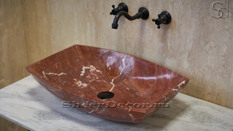 Мраморная раковина Ivona из красного камня Burgundy Honey ИНДИЯ 018041111 для ванной комнаты_3