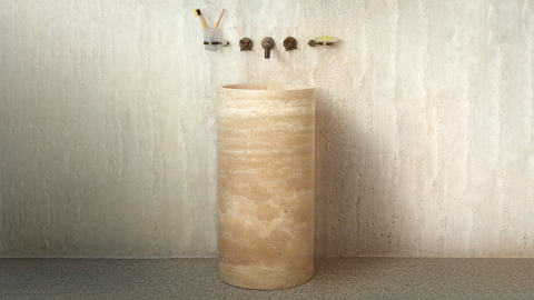 Каменная раковина на пьедестале Jenna из бежевого травертина Classico Romano ТУРЦИЯ 126004071 для ванной комнаты_3