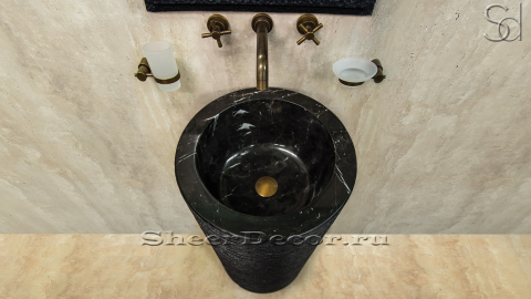 Мраморная раковина на пьедестале Jenna из черного камня Nero Marquina ИСПАНИЯ 126018571 для ванной комнаты_1