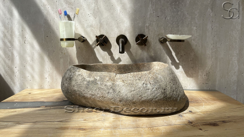 Раковина для ванной Piedra M304 из речного камня  Beige ИНДОНЕЗИЯ 00501111304_2