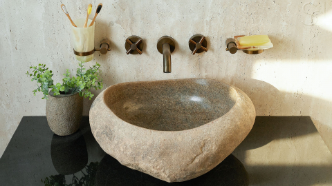 Раковина для ванной Piedra M275 из речного камня  Beige ИНДОНЕЗИЯ 00501111275_4
