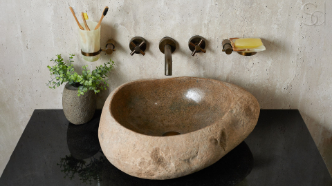 Раковина для ванной Piedra M427 из речного камня  Beige ИНДОНЕЗИЯ 00501111427_9