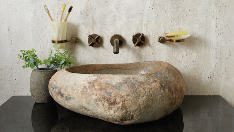 Раковина для ванной Piedra M433 из речного камня  Beige ИНДОНЕЗИЯ 00501111433_3