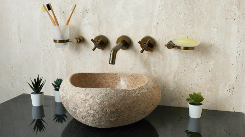 Раковина для ванной Piedra M340 из речного камня  Beige ИНДОНЕЗИЯ 00501111340_2