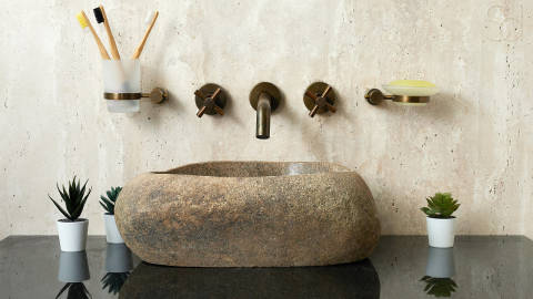 Раковина для ванной Piedra M341 из речного камня  Beige ИНДОНЕЗИЯ 00501111341_2