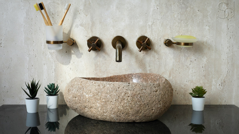 Раковина для ванной Piedra M343 из речного камня  Beige ИНДОНЕЗИЯ 00501111343_2