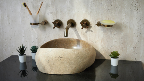 Раковина для ванной Piedra M345 из речного камня  Beige ИНДОНЕЗИЯ 00501111345_6