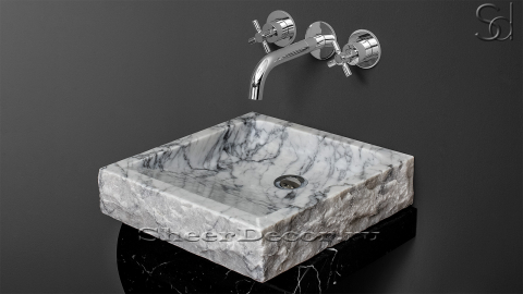 Белая раковина Rock из натурального мрамора Bianco Carrara ИТАЛИЯ 035005111 для ванной комнаты_4