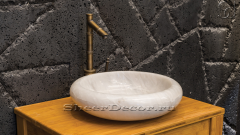 Мраморная раковина Ronda из перламутрового камня White Jade ИНДИЯ 003068111 для ванной комнаты_5