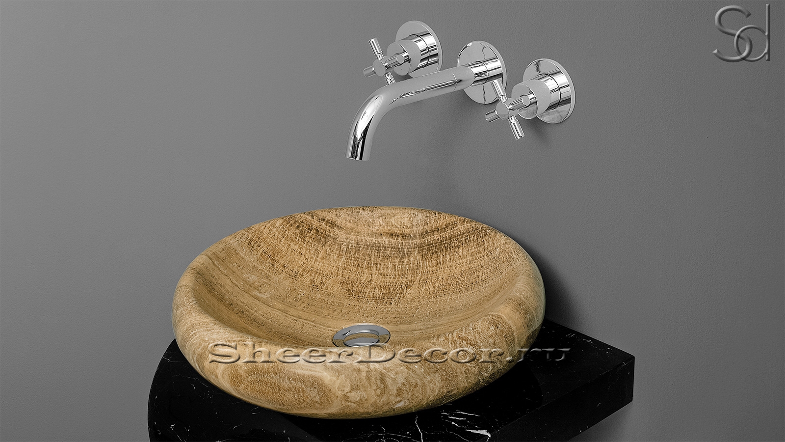Накладная раковина Ronda из коричневого мрамора Wooden Yellow_1600_pixels_1 Мраморная раковина круглой формы Ronda из коричневого камня Wooden Yellow_1600_pixels_1