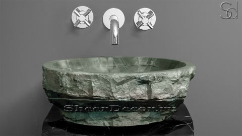 Каменная мойка Sfera из зеленого кварцита Dragon Green ИНДИЯ 001014311 для ванной комнаты_6