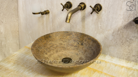 Мраморная раковина Sfera из коричневого камня Fossil Brown ИНДОНЕЗИЯ 001082011 для ванной комнаты_1