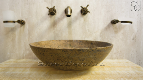 Мраморная раковина Sfera из коричневого камня Fossil Brown ИНДОНЕЗИЯ 001082011 для ванной комнаты_2