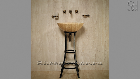 Коричневая раковина Sfera из камня травертина Travertino Noce ТУРЦИЯ 001066111 для ванной комнаты_2