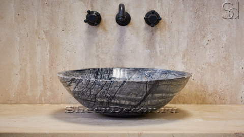 Мраморная раковина Sfera M7 из серого камня Wooden Black ИНДИЯ 001071117 для ванной комнаты_2