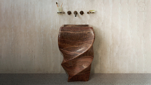 Каменная мойка Spirale из коричневого оникса Brown Honey ИНДИЯ 000081171 для ванной комнаты_4