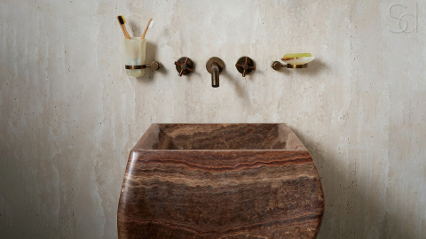 Каменная мойка Spirale из коричневого оникса Brown Honey ИНДИЯ 000081171 для ванной комнаты_6