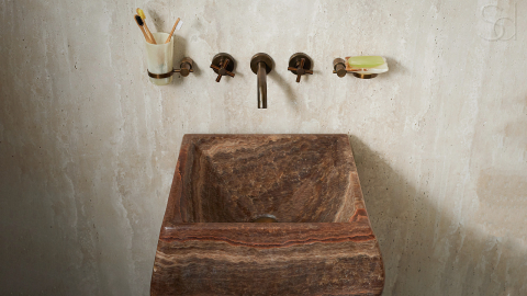 Каменная мойка Spirale из коричневого оникса Brown Honey ИНДИЯ 000081171 для ванной комнаты_7