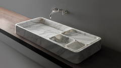 Белая раковина Ergonomico из натурального мрамора Bianco Carrara ИТАЛИЯ 000005011 для ванной комнаты_1