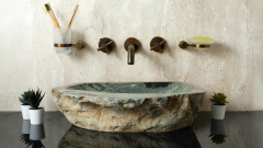 Каменная мойка Hector M24 из зеленого кварцита Dragon Green ИНДИЯ 0070141124 для ванной комнаты_1