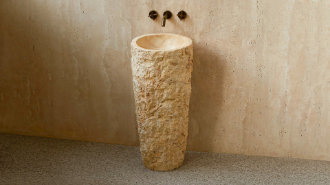 Мраморная раковина с пьедесталом Alana M3 из бежевого камня Biscuit Stone ИНДОНЕЗИЯ 041375373 для  комнаты_1