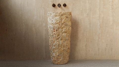 Мраморная раковина с пьедесталом Alana M3 из бежевого камня Biscuit Stone ИНДОНЕЗИЯ 041375373 для  комнаты_2
