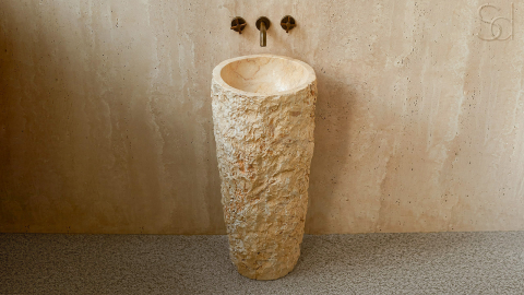 Мраморная раковина с пьедесталом Alana M3 из бежевого камня Biscuit Stone ИНДОНЕЗИЯ 041375373 для  комнаты_3