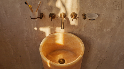 Желтая раковина на пьедестале Alana из камня оникса Honey Onyx ИНДИЯ 041016171 для ванной комнаты_5